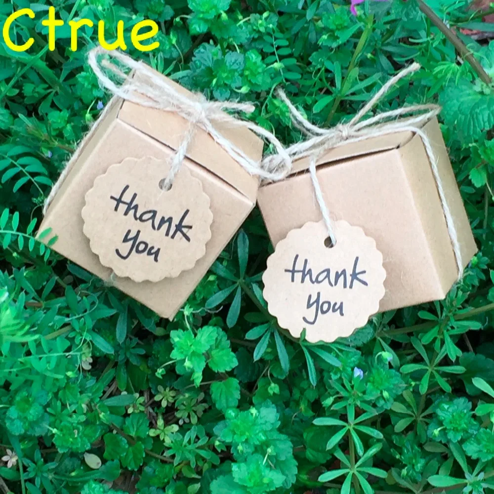 1PC Kraft Wedding Favor Party Candy Gift Box with Thank You Tag Baby