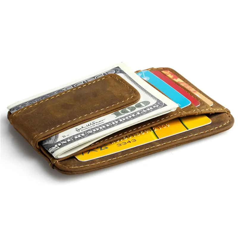 Men Leather RFID Magnet Money Clip Magic Wallet ID Window Front Pocket Holder