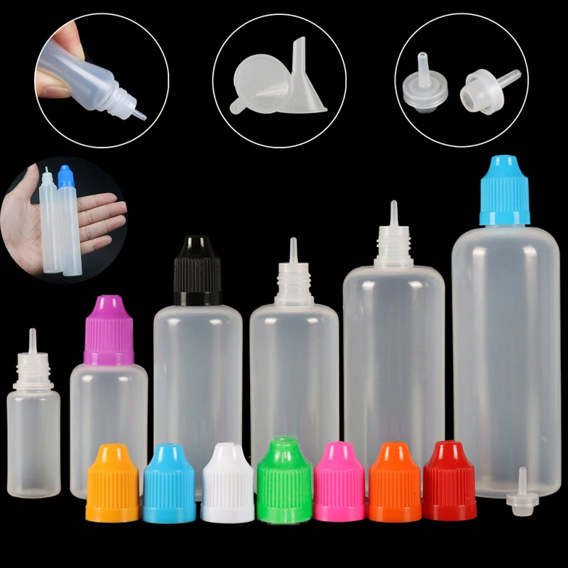 

10pcs 3/5/10/15/20/30/50/100/120 ml Empty LDPE Plastic E Liquid Juice Dropper Eye Squeezable Bottles Long Tip Cap Vape Container