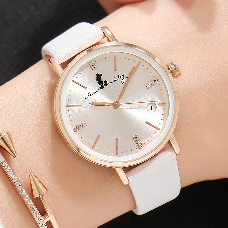 

ladies clocks quartz genuine leather female wristwatches Disney brand Mickey mouse watches waterproof calendar Citizen movement