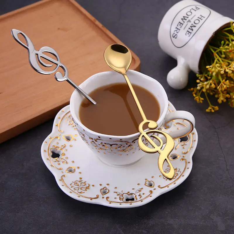 Vacclo примечание форме мини-кофейная чайная ложка десертная ложка подвесная ложка Глод Silver Spoon 304 Нержавеющая сталь столовые приборы, посуда