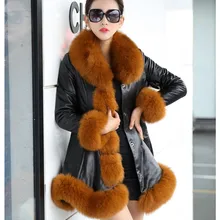 Плотное зимнее пальто женская кожаная куртка женская Jaqueta De Couro Feminina куртка из искусственной лисьего меха с воротником из искусственной кожи