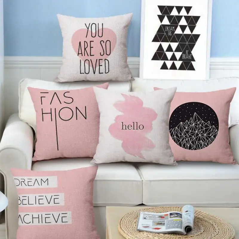 

Modern Decor Nordic Style Geometric Cushion Cover Pink Letter Tropical Flowers Cactus Banana Leaf Green Leaves Pillow Case
