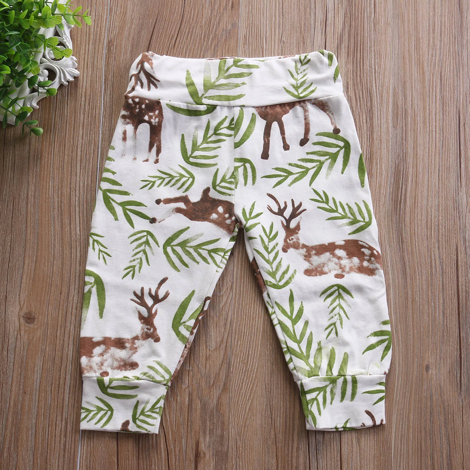 Очень весенние мягкие брюки с цветочным принтом и принтом оленя для маленьких мальчиков и девочек Хлопковые Штаны-шаровары