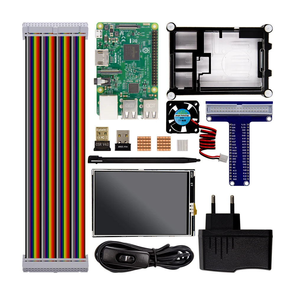 

Raspberry Pi 3 Model B Starter Kit Pi 3+1 Acrylic Case +2.5A Power Supply + Fan + GPIO Adapter +Wifi Bluetooth Adapter