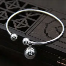 Стерлинговое Серебро 925 Гладкий Браслет удача круглый шар регулируемый браслет с бусинами