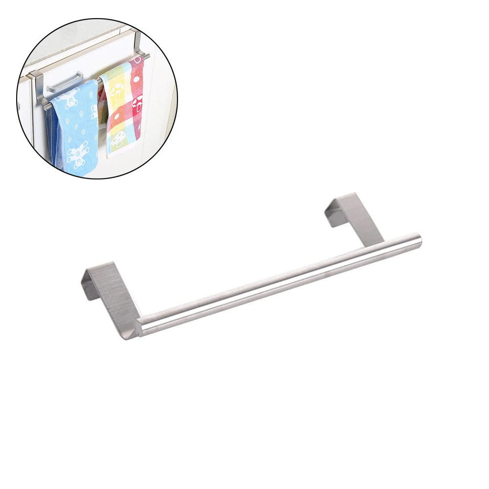 New Stainless Steel Kitchen Bathroom Door Hook Towel Bar Rack Hanging Rail Tool