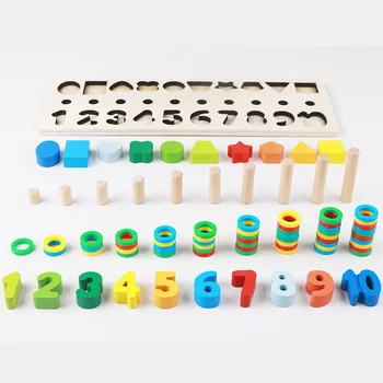 

New 1 Set Kid Early Educational Toys Baby Montessori Rainbow Rings Geometric Matching Preschool Teaching Aids Counting Toy D32