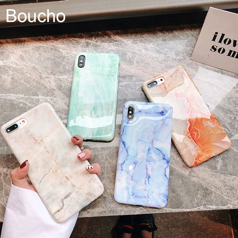Силиконовый чехол Boucho для iphone XS MAX XR Классические мраморные гранитные чехлы