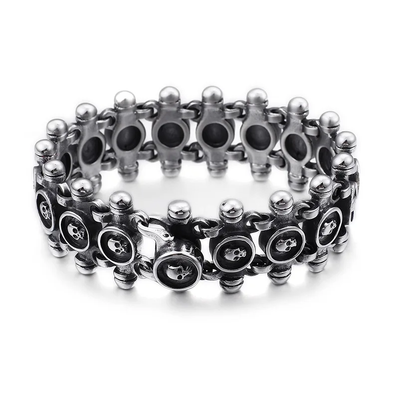 

Punk Rock Skeleton Skull Bracelets For Men Stainless Steel Cool Skull Charm Link Chain Brecelets Male Gothic Jewelry