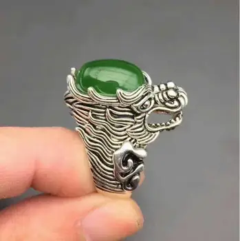 

Hetian jade head men's ring spinach green simple mature and stable ring drop shipping