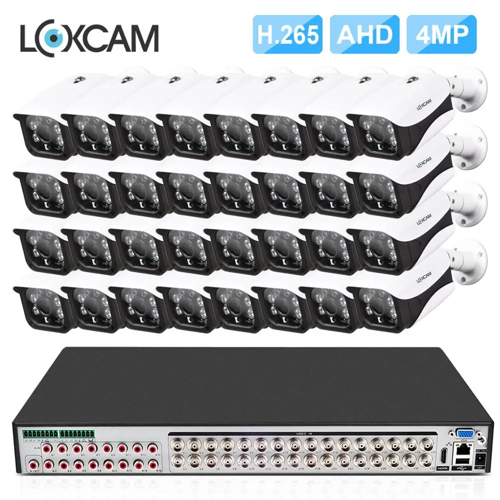 LOXCAM h.265 32CH 4MP DVR комплект CCTV камера безопасности системы 4MP наружная Водонепроницаемая Ночная система видеонаблюдения