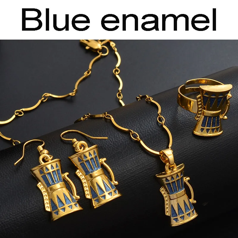 Anniyo Drum Ювелирные наборы, ожерелье, серьги, кольца, наборы для женщин, фоны, стиль, традиционные праздничные подарки#016216 - Окраска металла: Blue enamel