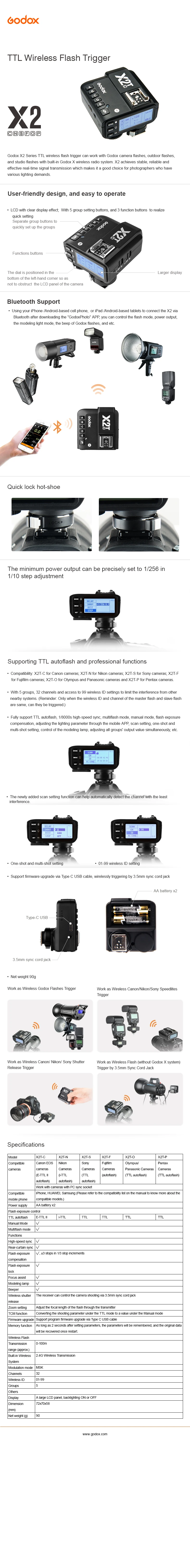 Godox X2T-N X2T-S X2T-C X2T-F X2T-O ttl 1/8000s HSS беспроводной триггерный передатчик вспышки для Nikon sony Canon Fuji Olympus