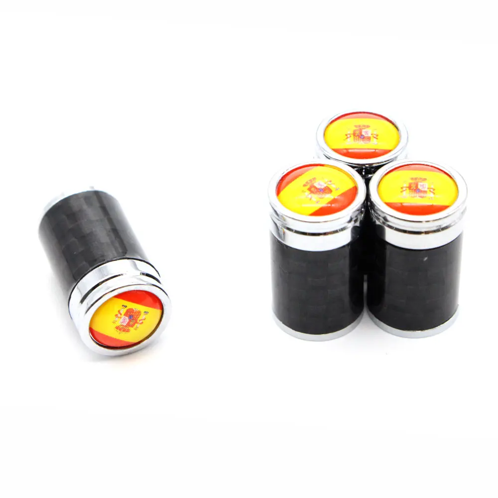

4 Pcs/Set Copper + Carbon Fiber Spain flag Style Tire Valve Stem Cap Tire Wheel Stem Air Valve Caps for Auto Cars