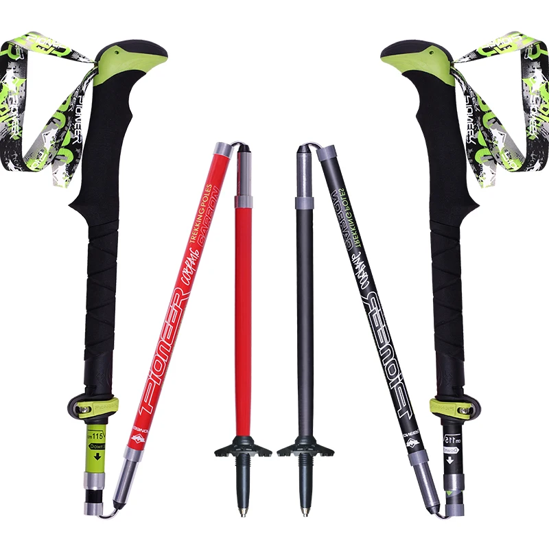 Pólos de Caminhada Pólos de Esqui Dobrável Nórdica Fibra Carbono Ajustável Trekking Vara Alpenstock Telescópica Escalada Bengalas 1 Par 8 High Quality Esporte e Lazer