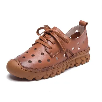 

Casual leather Women's shoes The new Retro summer fashion heavy-bottomed classic black Flat shoes Comfortable soft Women sandals