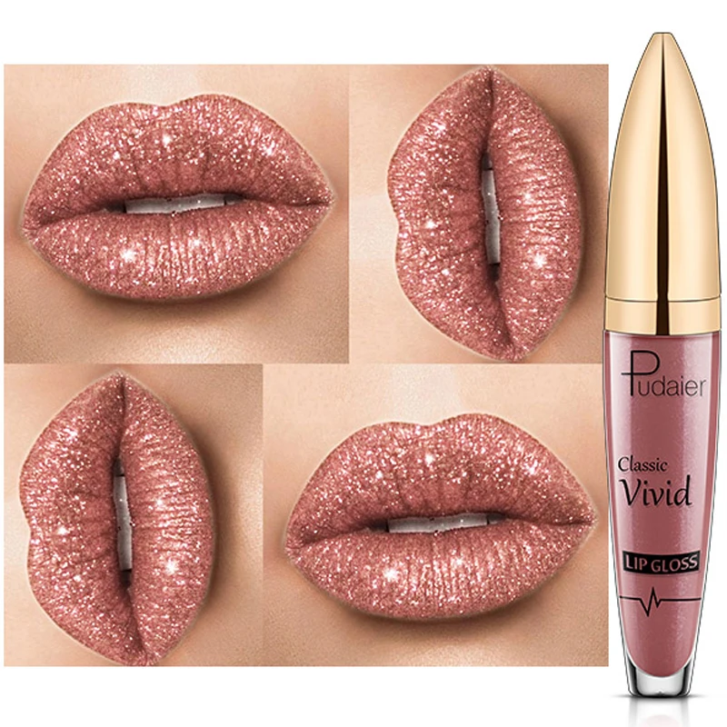 Shimmer Lip Gloss Waterproof Lip Tint Metallic Liquid Lipstick Makeup Long Lasting Glitter Nude Lip Gloss Plumper Lip Tattoo