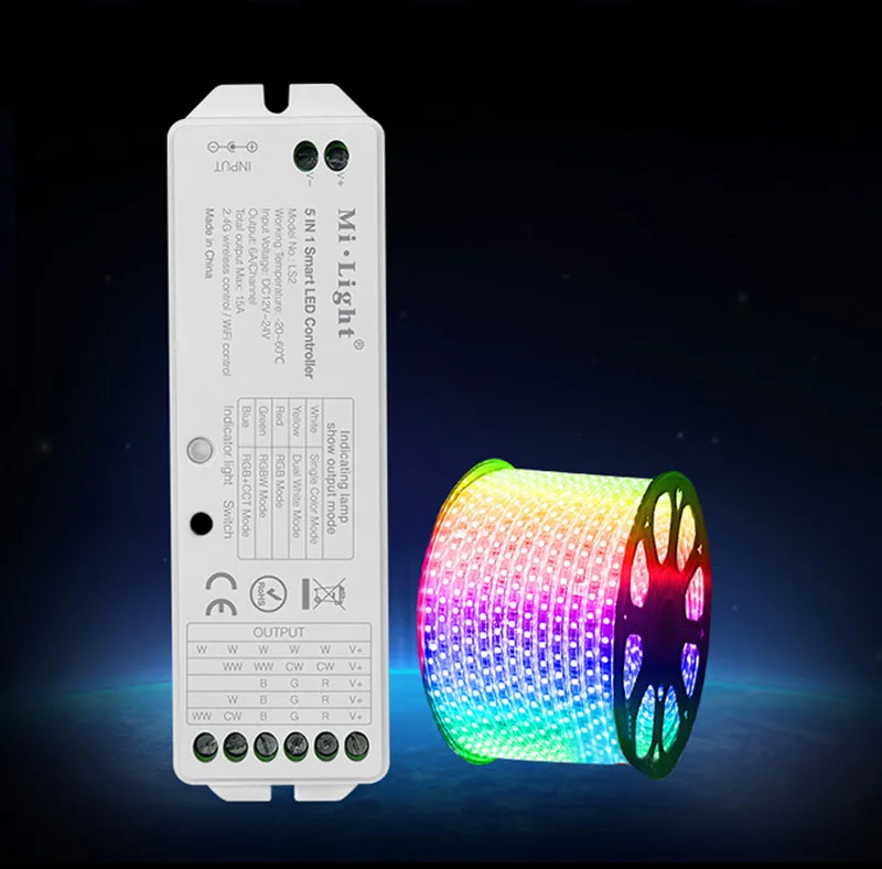 

Mi Light LS2 RGBW RGB Controller 5 in 1 Wireless Smart Control DC12V-24V 15A for Single Color CCT RGB RGBW RGB+CCT LED Strip