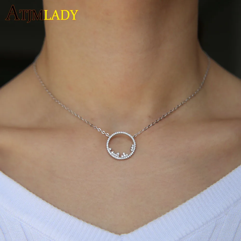 2020 Top FaShion Silver Color Cz Cubic Zirconia Paved Necklace Round Circle Charm Handmade Jewelry For Women | Украшения и