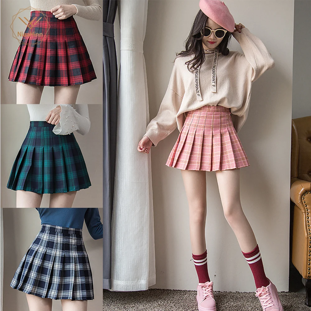 Harajuku плюс размер короткая юбка новая Корейская клетчатая юбка женская на молнии, с завышенной талией школьная девушка плиссированная