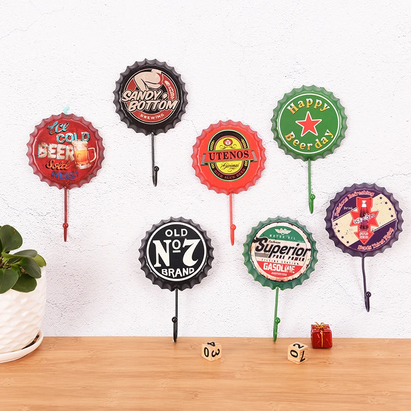 

1PC Personalized Durable Retro Beer Bottle Cap Wall Hanging Hooks Soft Decors Door Back Cloth Hooks Clothing Shop Bar Wall Decor