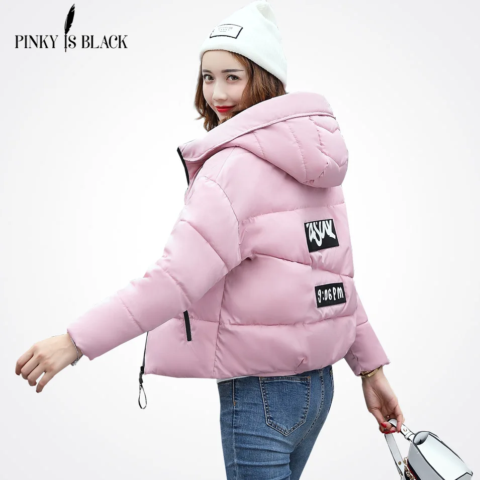 Pinky Is Black Winter Jacket Women Cotton Short Jacket