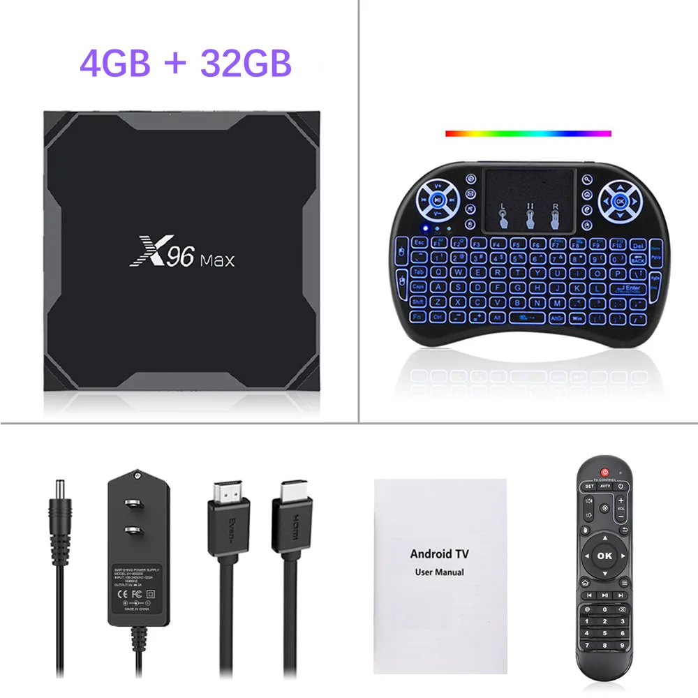 Smart tv Box X96 Max Android 9,0 4 Гб 64 Гб четырехъядерный процессор Amlogic 5,8 ГГц двойной Wifi 1000 м BT4.1 H.265 4 к 60 кадров в секунду медиаплеер X96MAX 32 Гб - Цвет: 4G 32G i8 backlit