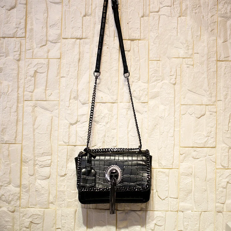 

New Arrival Chains Women Shoulder Bags Brand Designer Alligator Crossbody Bag Metal Tassel Ladies Boxy Bags Crocodile Handbags