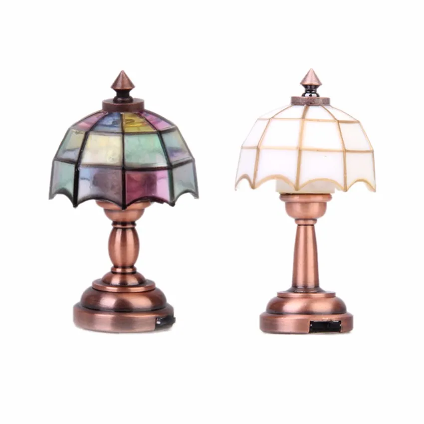 OMO 1:12 кукольный домик миниатюрная беспроводная бронзовая металлическая Светодиодная настольная лампа в форме зонта