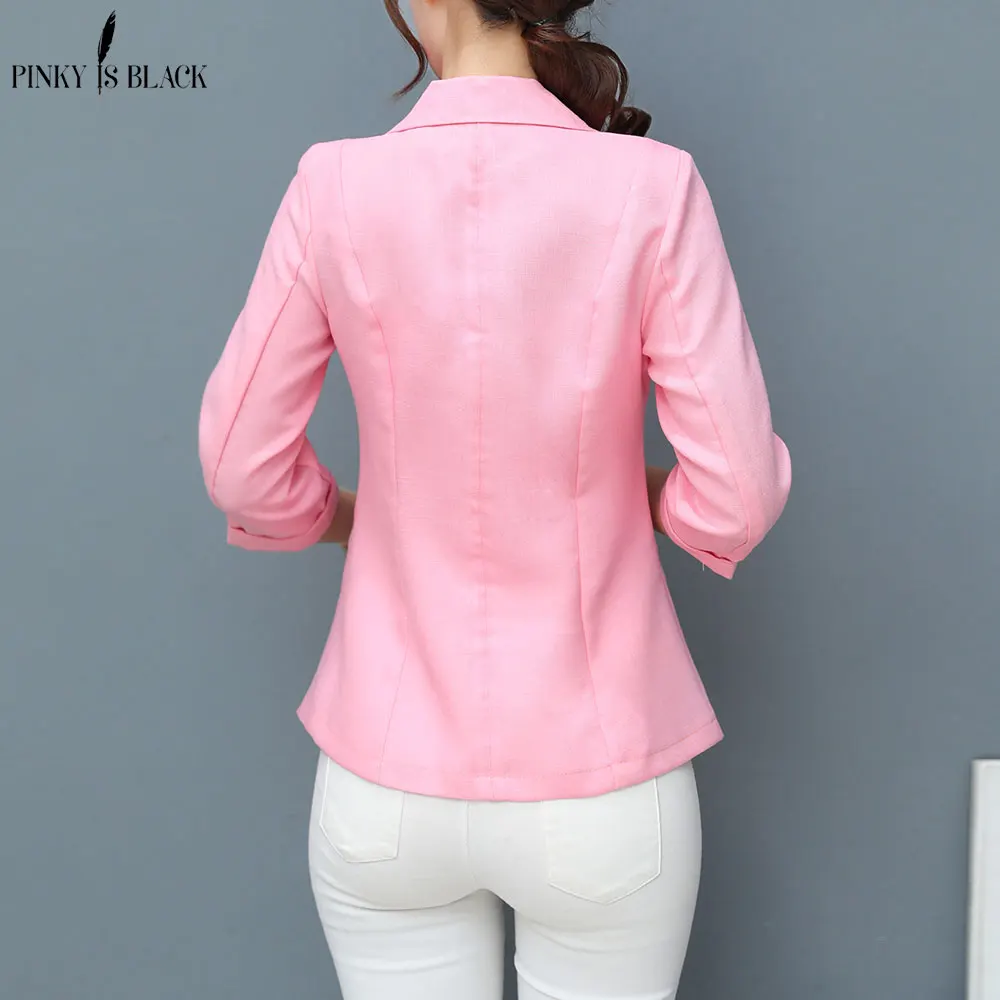 PinkyIsBlack 3/4 Sleeve Cotton Linen Ladies Blazer Women Suit jacket Female Feminine Blazer Summer Pink Blue White Black Blazer PinkyIsBlack 3/4 Sleeve Cotton Linen Ladies Blazer Women Suit jacket Female Feminine Blazer Summer Pink Blue White Black Blazer