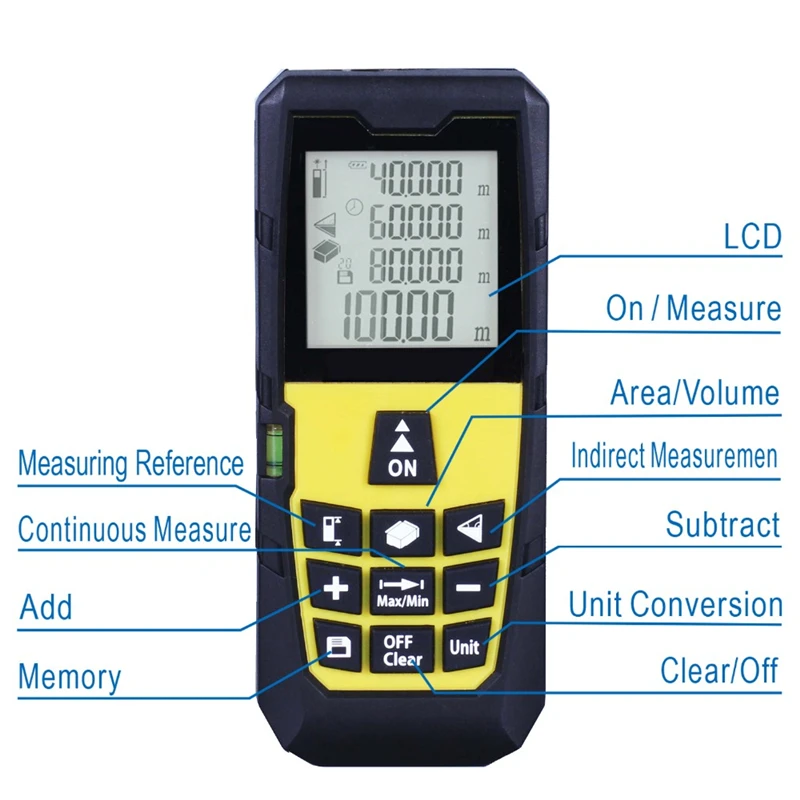 Лазерный дальномер 40/60/80/100m цифровой Ручной дальномер тестер инструмент уровня пузырьков с автоматическим Adjusstable Подсветка