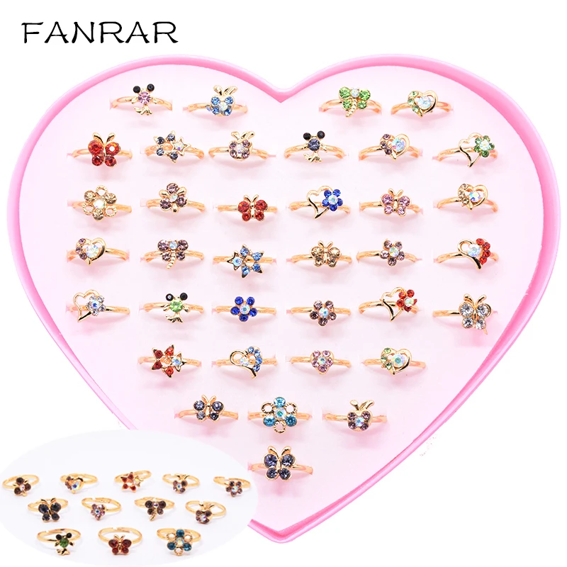 

Wholesale Mixed 36pcs Kids Cartoon Assorted Flower Animals Crystal Alloy Adjustable Children Ring Girl Birthday Party Gift