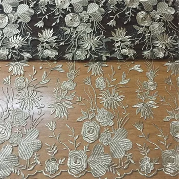 

High quality Black mesh light gold Water Soluble Embroidery Lace Fabric Guipure African Lace fabrics For clothing dress