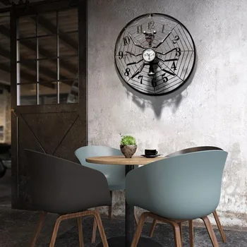 

28 inch Loft Industrial Electric Fan Model Decorative Wall Clock Bar Cafe Shop Wall Mural Decorations Spider clock wall hanging