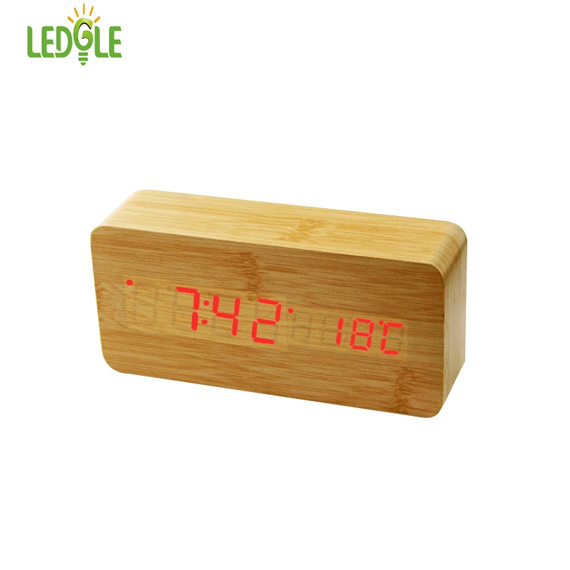 

LEDGLE Desk Alarm Clock Digital Clock with 3 Alarm Clock Sets and Dual Power Supply Displays Time and Temperature Wood Texture