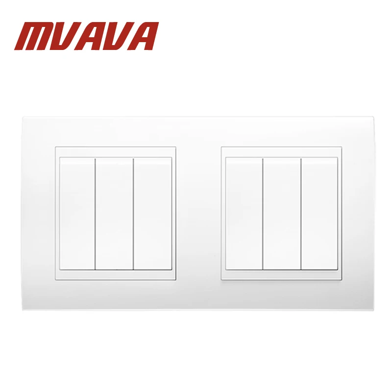 

MVAVA 6 Gang Double Electrical Wiring Push Button Light Wall Switch 16A 110~250V 220V Fire Proof White PC Panel 16A 146*86MM