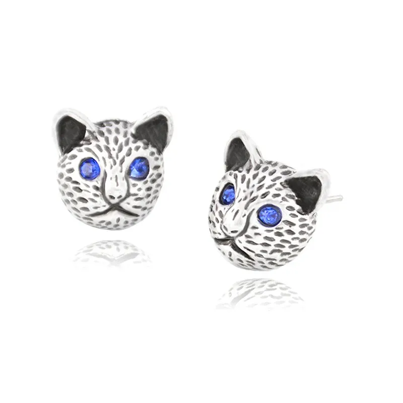 Vintage Bule Crystal Eye Cat Stud Earring Punk Cats Love Earrings For Women Jewelry Christmas Gift Bijoux Femme Pendientes | Украшения и