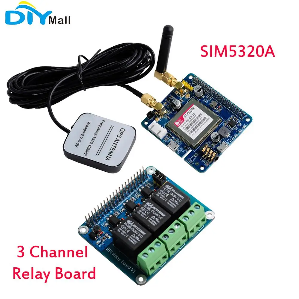 

Raspberry PI RPI SIM5320A 3G GSM GPRS GPS Expansion Board WCDMA + HSDPA with 3 Channel Relay Board DIYmall