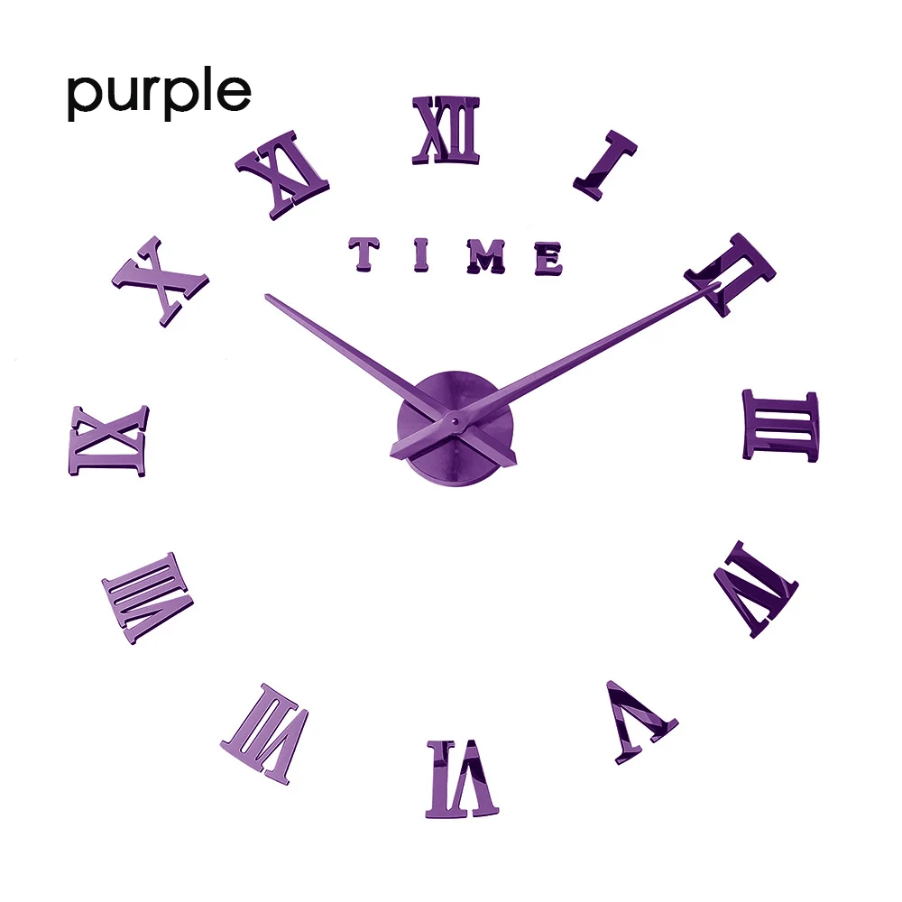 3D настоящие большие настенные часы, зеркальные настенные наклейки, сделай сам, для гостиной, домашнего декора, модные часы, поступление, кварцевые большие настенные часы 6 - Цвет: wall clock purple