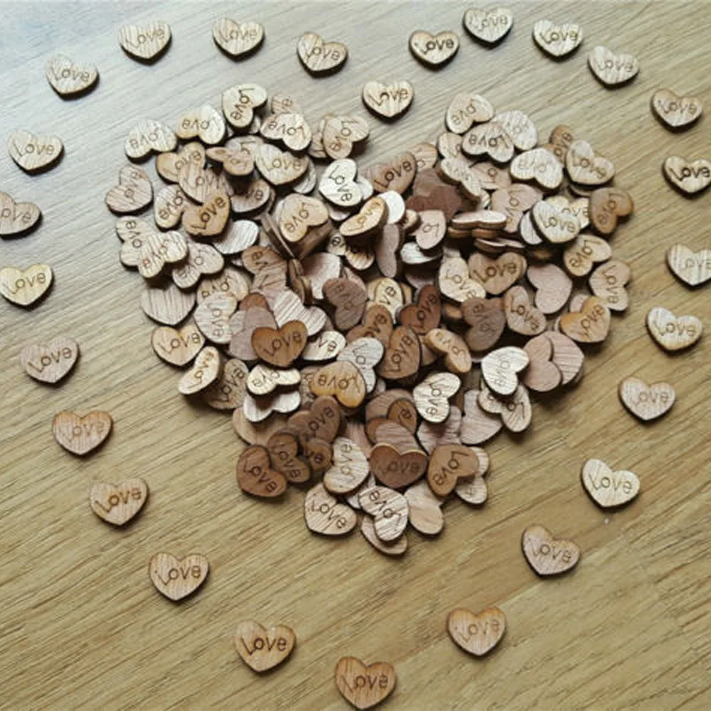 

100pcs Rustic Wooden Natural Wood Color Love Heart Wedding Table Scatter Decoration Crafts Home Decor Ornament Free Shipping A75