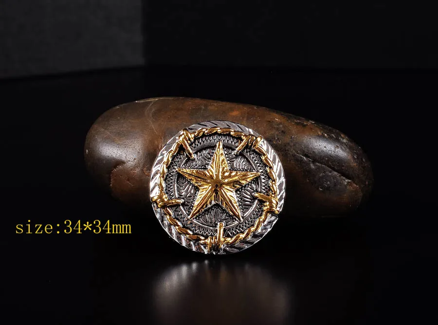 

5PCS 34*34mm Western Gold Silver FINISH USA Texas RANGER Star HORSE HEADSTALL SADDLES TACKS Rope Side LEATHERCRAFT CONCHOS SET