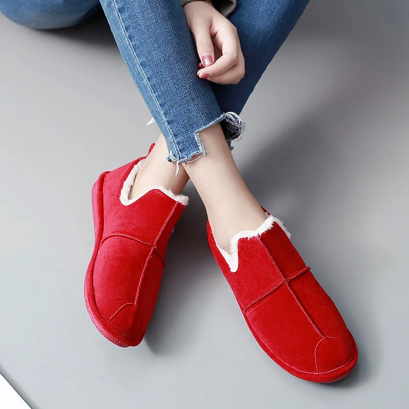 Женская обувь на плоской подошве теплая зимняя обувь из толстого плюша без застежки обувь на плоской подошве женская обувь для учащихся из искусственной кожи г. Женская обувь - Цвет: Red