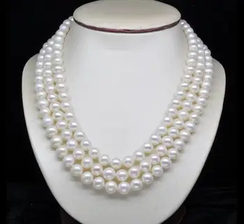 

Charming 8-9MM WHITE ROUND PEARL NECKLACE 52" yellow clasp