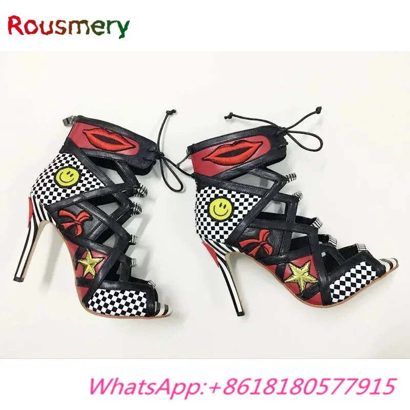 Hot Sales Fashion Thin High Heels Woman Sandals Summer Plus Size Mixed Colors Lace-Up Zapatos Mujer Star Decoration Woman Shoes