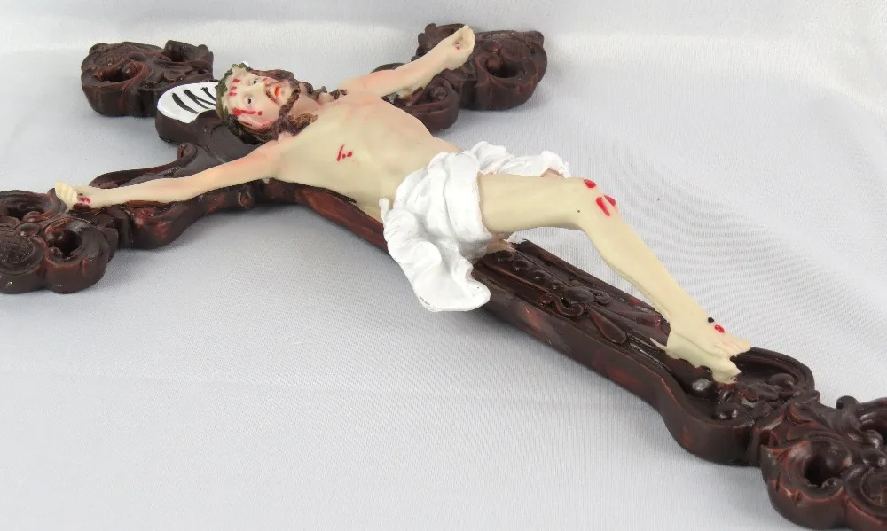 Hankroi 17.5 Inches Resin Wall Crucifix Jesus Christ on INRI Cross Hand painted Home Chapel Decor