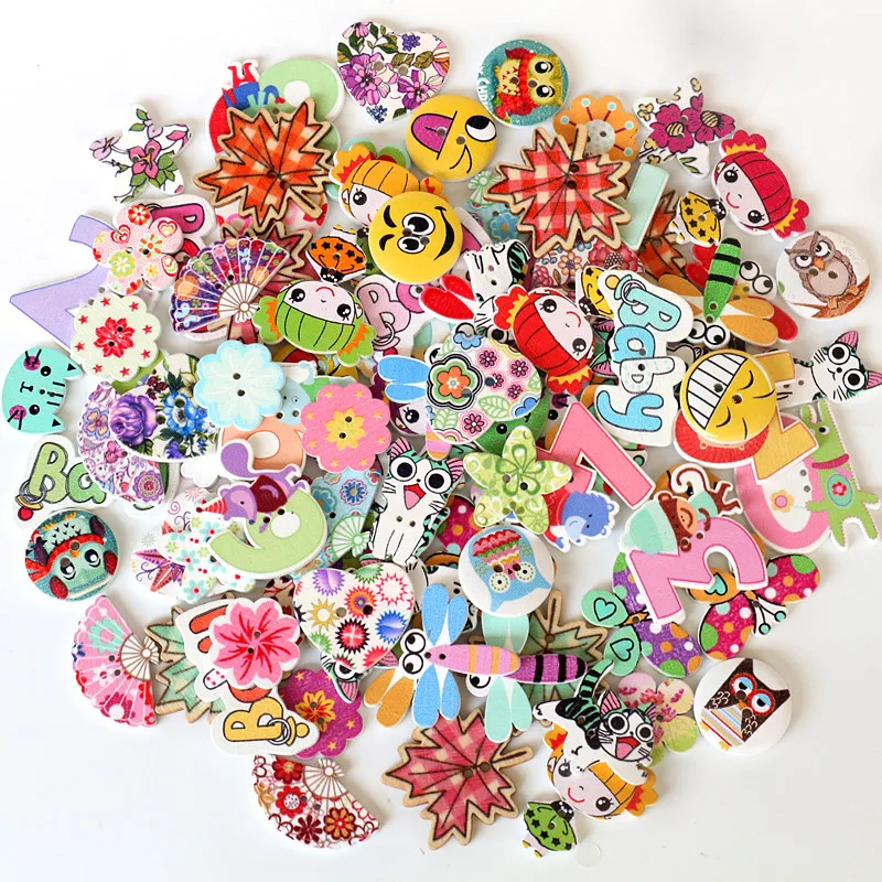 

50pcs/lot Painted Decorative Wooden Buttons Sewing Button Scrapbooking Crafts DIY Clothes Accessories