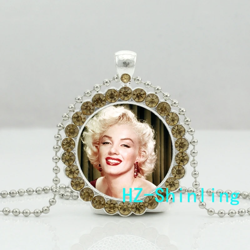 

New Classic Marilyn Monroe Pendant Glass Jewelry America Actress Crystal Necklace Ball Chain Necklaces Silver Photo Pendants HZ6