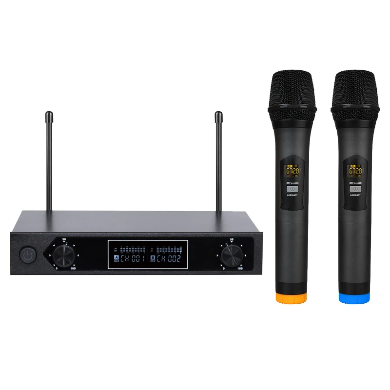 

Wireless Microphone System MU-888 Professional 50 meters Two Channel UHF Dynamic Pro 2 Handheld Mic Karaoke Party Stage for AV