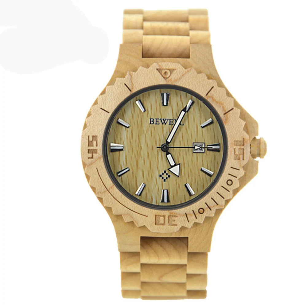 

Luxury&Fashion Top Brand BEWELL Wood Watch Calendar Quartz Movement Man Relogio Sandalwood Wristwatches with Box 023B